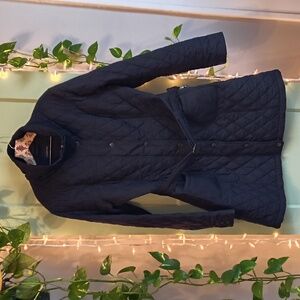 Women's Lands' End Long Quilted Black Utility Tailored Field Jacket L